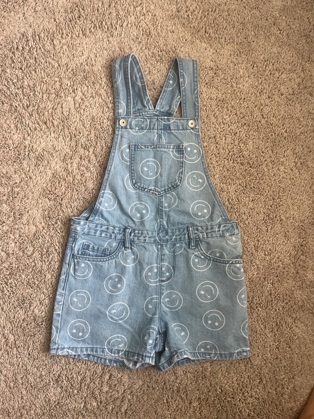 Light Blue Denim Smiley Short Overalls Size 10 the children’s place / Pre owned